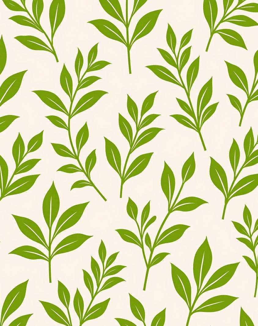 Green Leaf Pattern Repeating Design Rug