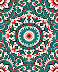 Teal Red White Intricate Mandala Rug