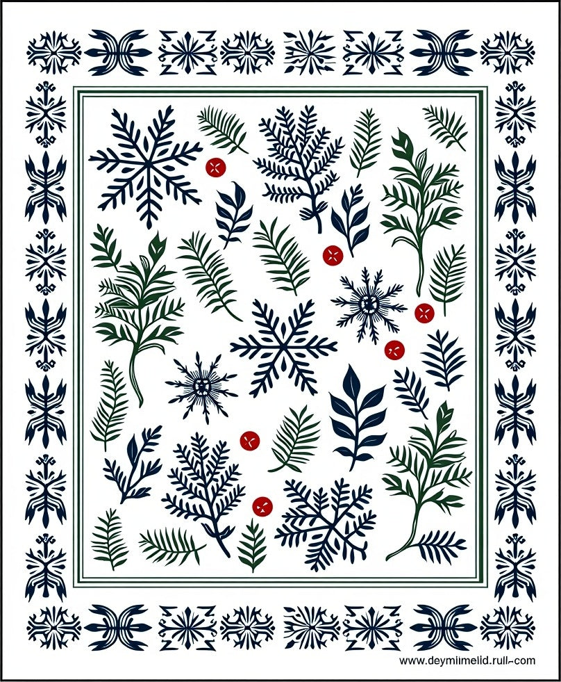 Winter Snowflakes Greenery Border Rug