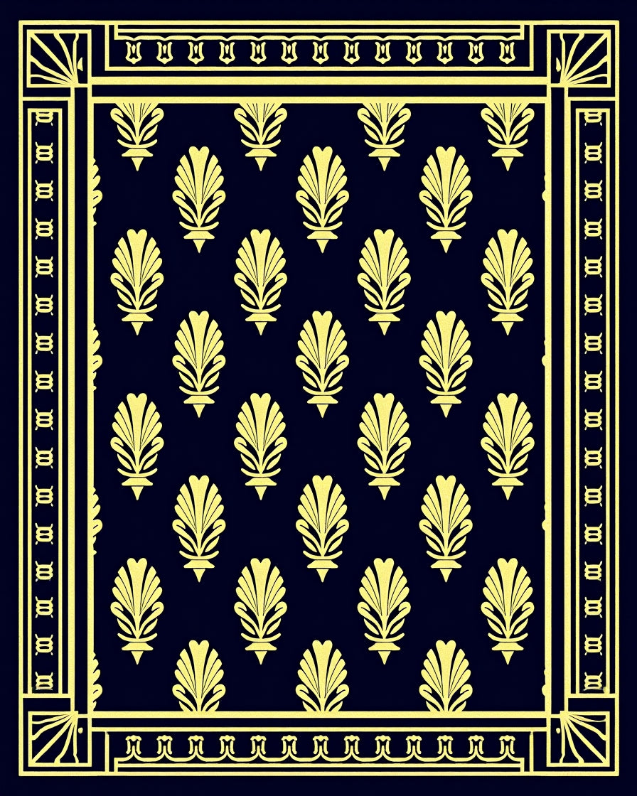 Classic Yellow Laurel Motif Rug