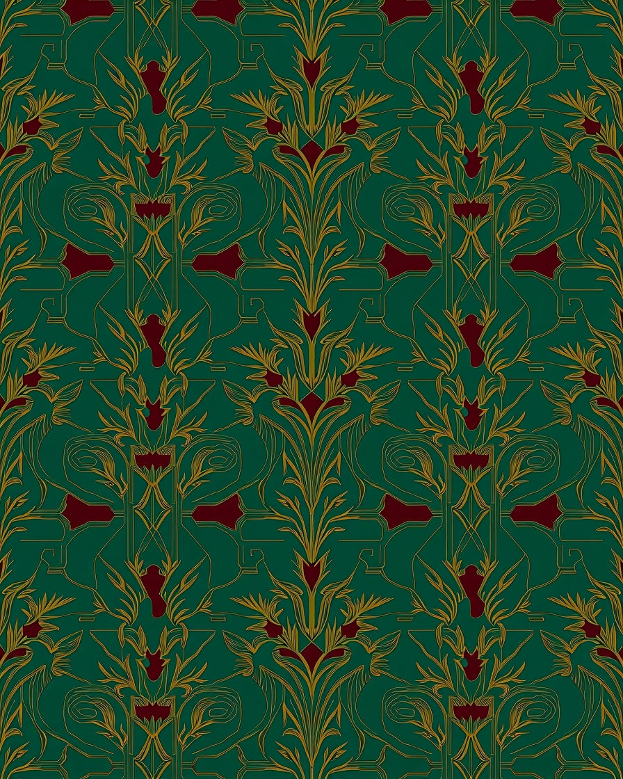 Emerald Green Art Nouveau Floral Medallion Rug