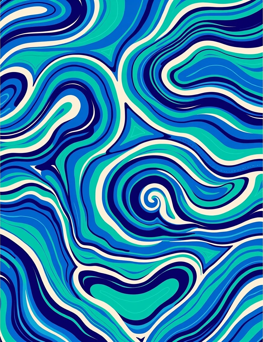 Abstract Swirling Blue Green Cream Rug