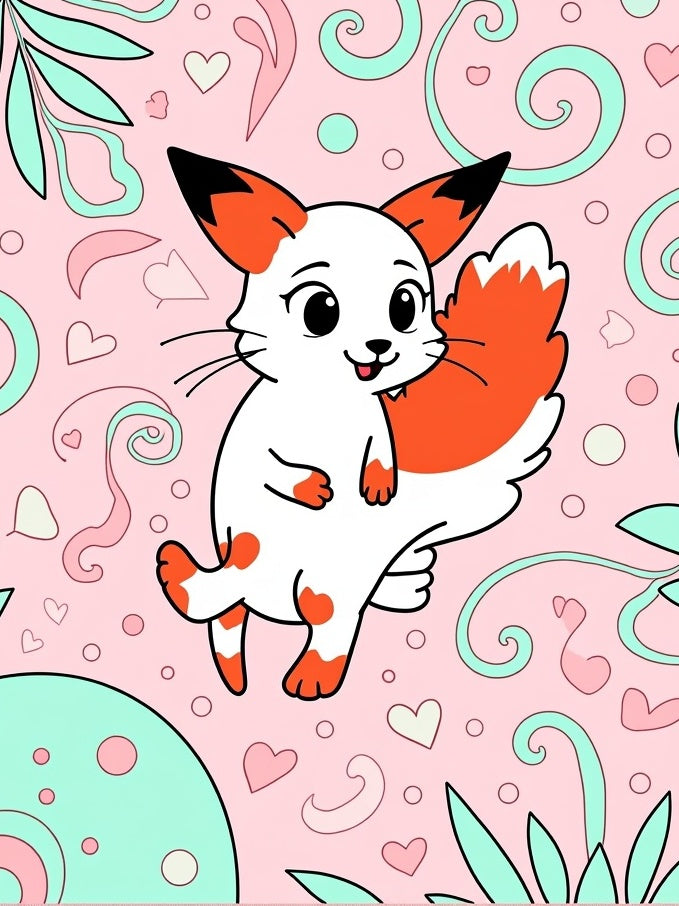 Cute Fox With Swirls Pattern Rug