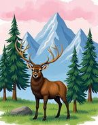 Majestic Elk Mountain Pine Scene Rug