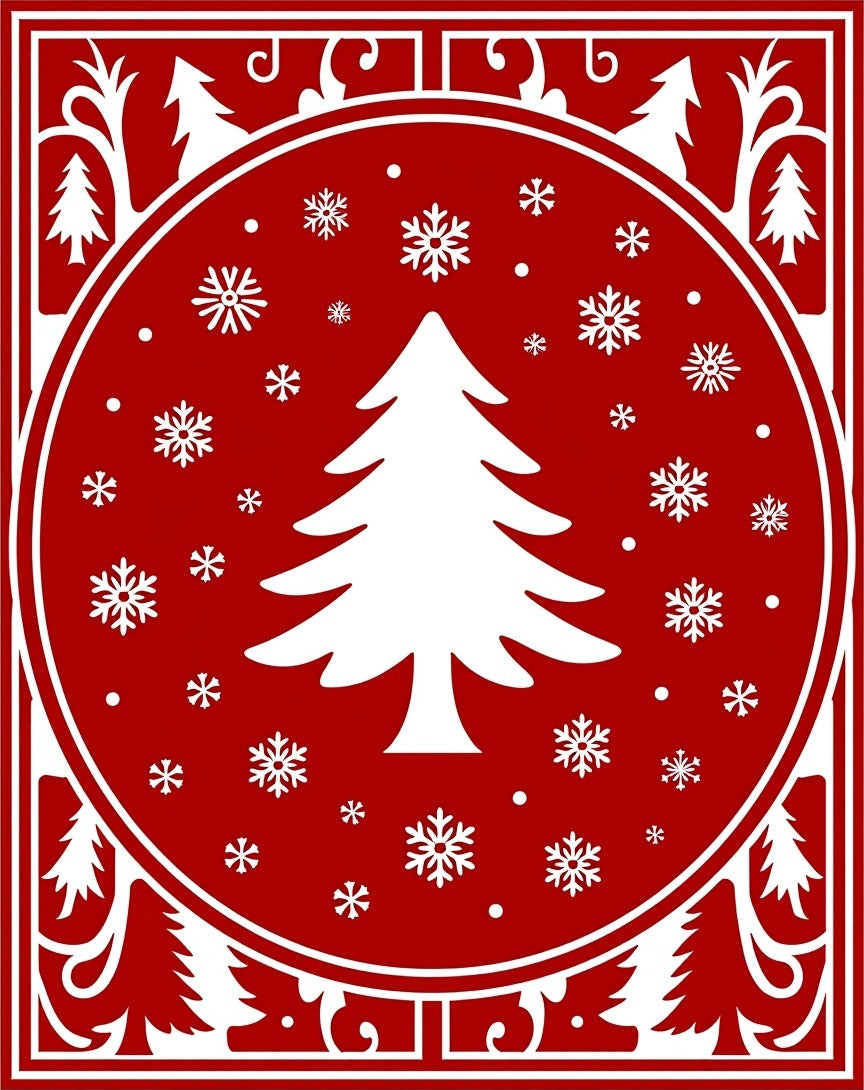 Red White Pinecone Snowflake Border Design Rug