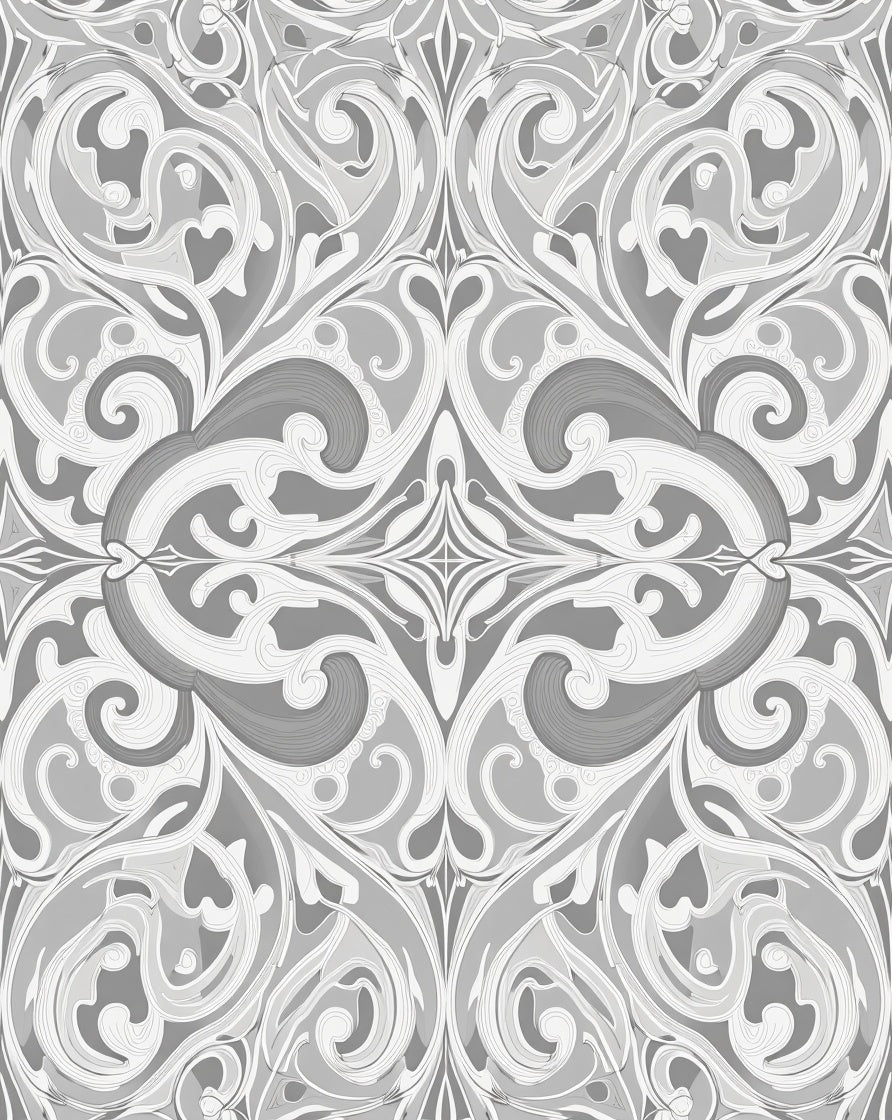 Elegant Grey Swirls Floral Pattern Rug