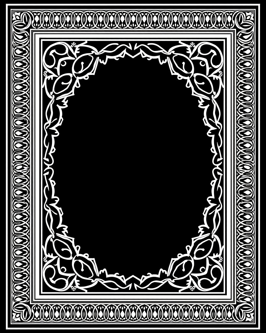 Ornate Oval Scroll Border Design Rug