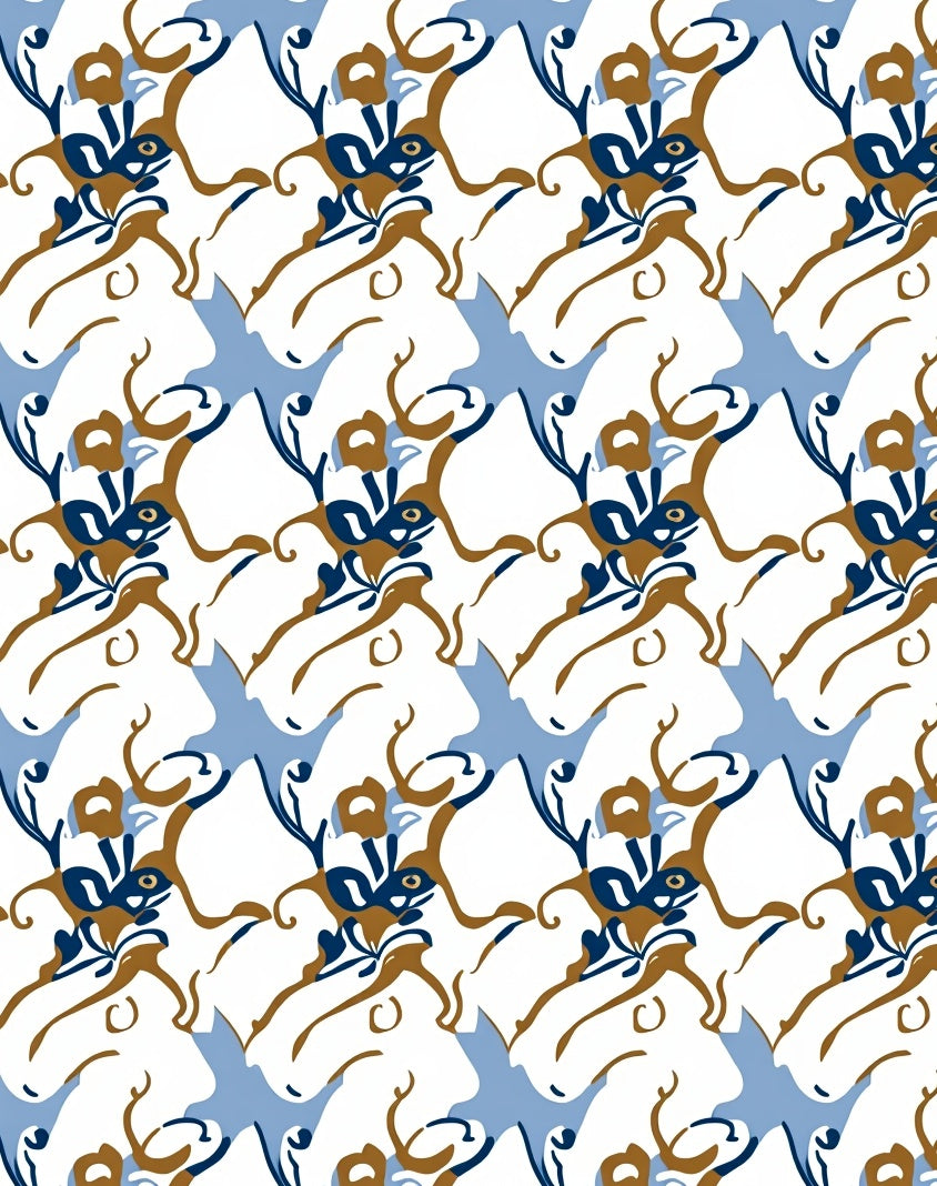 Abstract Swirl Blue Brown Floral Pattern Rug