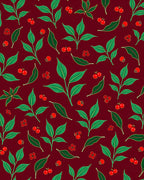 Deep Red Cherry Blossom Leaf Pattern Rug