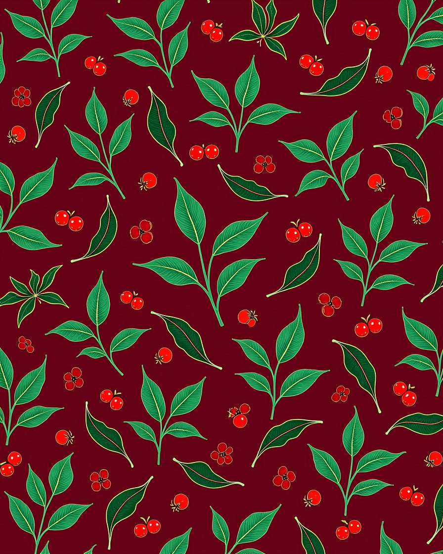 Deep Red Cherry Blossom Leaf Pattern Rug