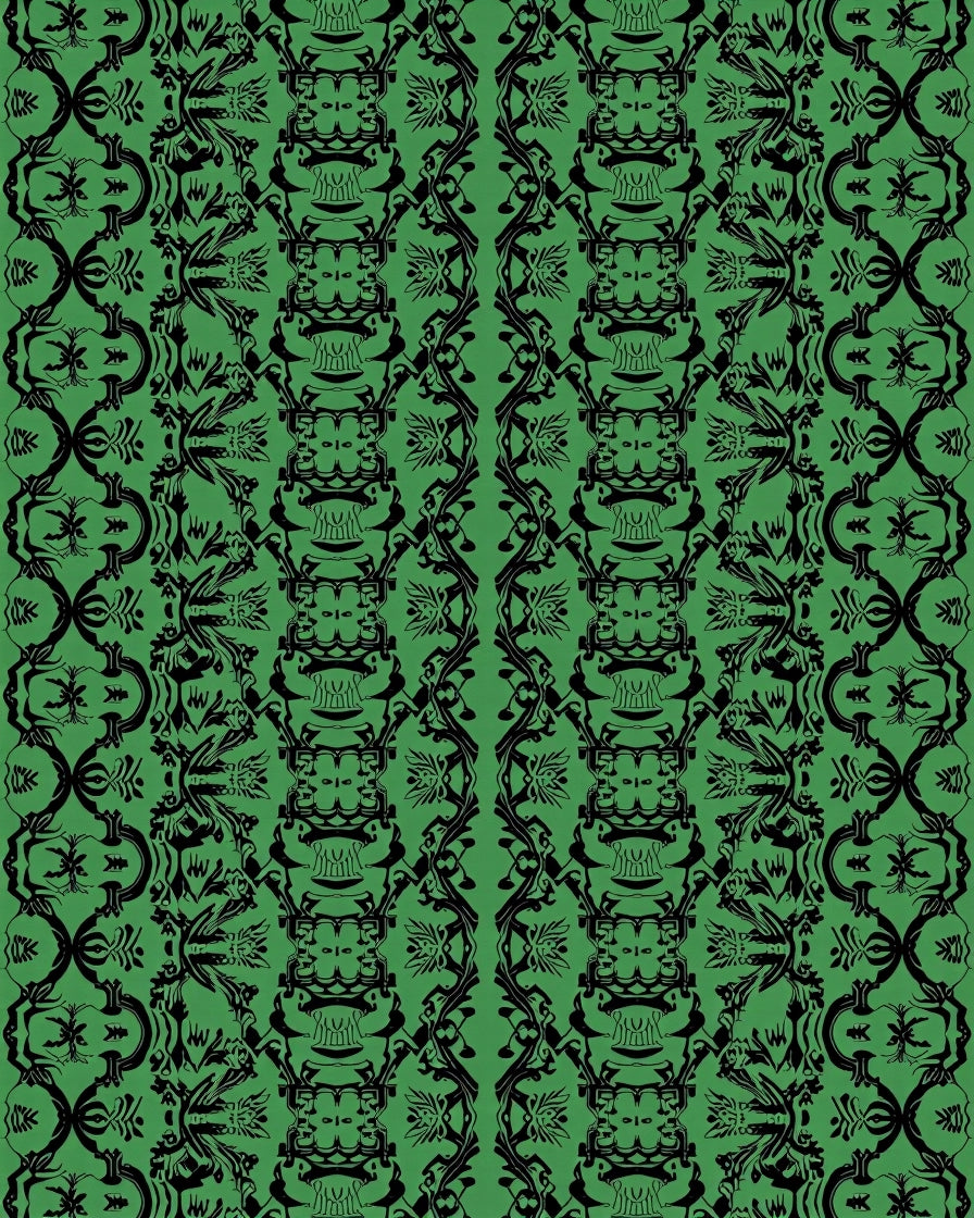 Bold Green Black Symmetry Pattern Rug
