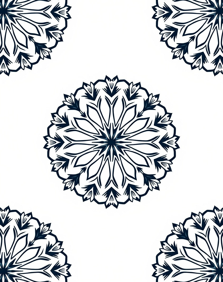 Navy Blue Floral Mandala Elements Rug
