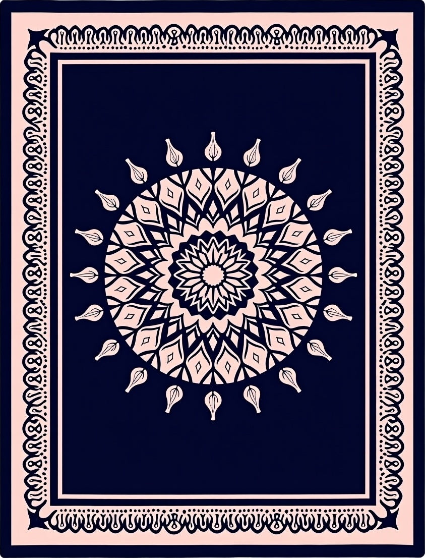 Circular Mandala With Intricate Border Design Rug