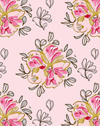 Pink Floral Outline Botanical Design Rug