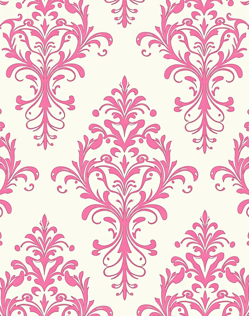 Pink Ornate Floral Damask Pattern Rug
