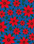 Vibrant Red Flower Garden Blue Rug