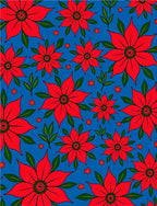 Vibrant Red Flower Garden Blue Rug