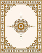 Geometric Starburst Floral Border Pattern Rug
