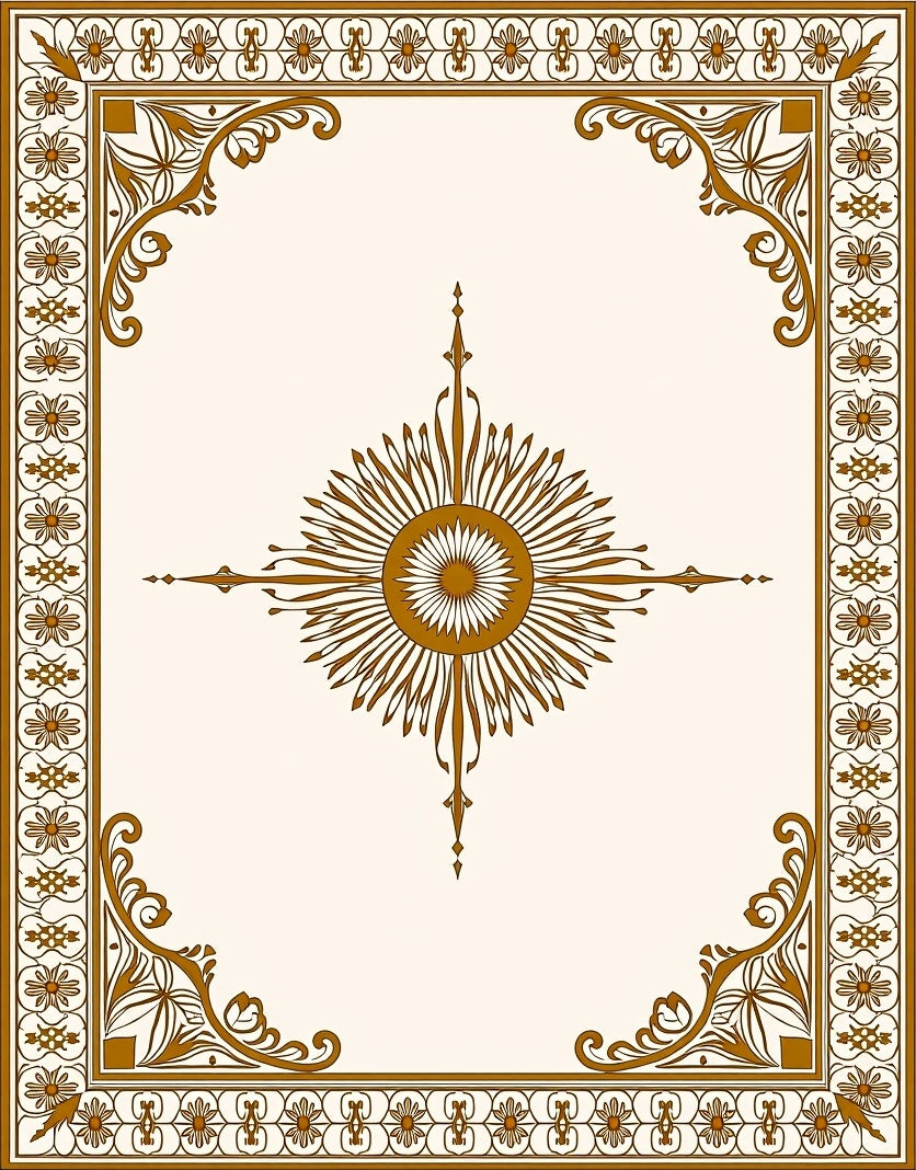 Geometric Starburst Floral Border Pattern Rug