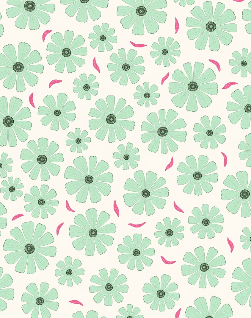 Whimsical Mint Flower Pattern Rug