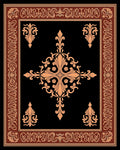Ornate Black Tan Damask Pattern Rug