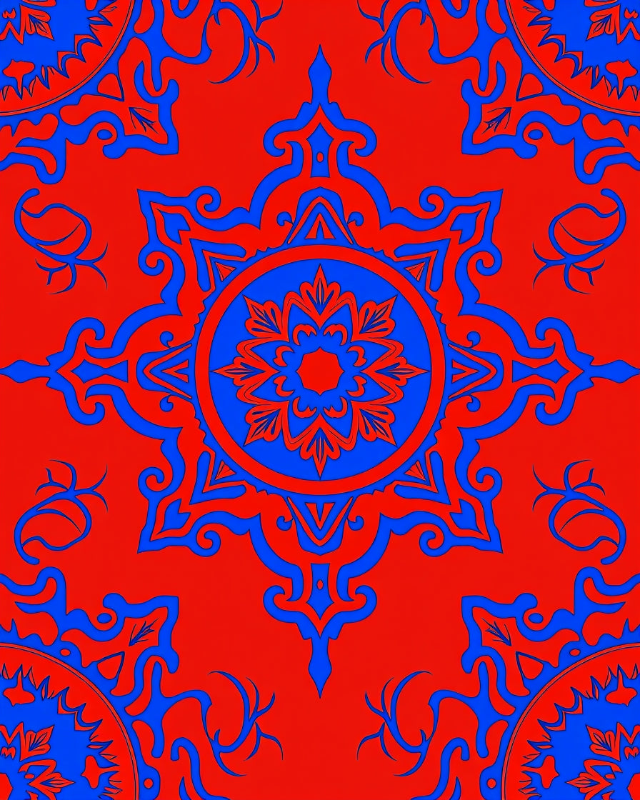 Bold Red Blue Medallion Design Rug