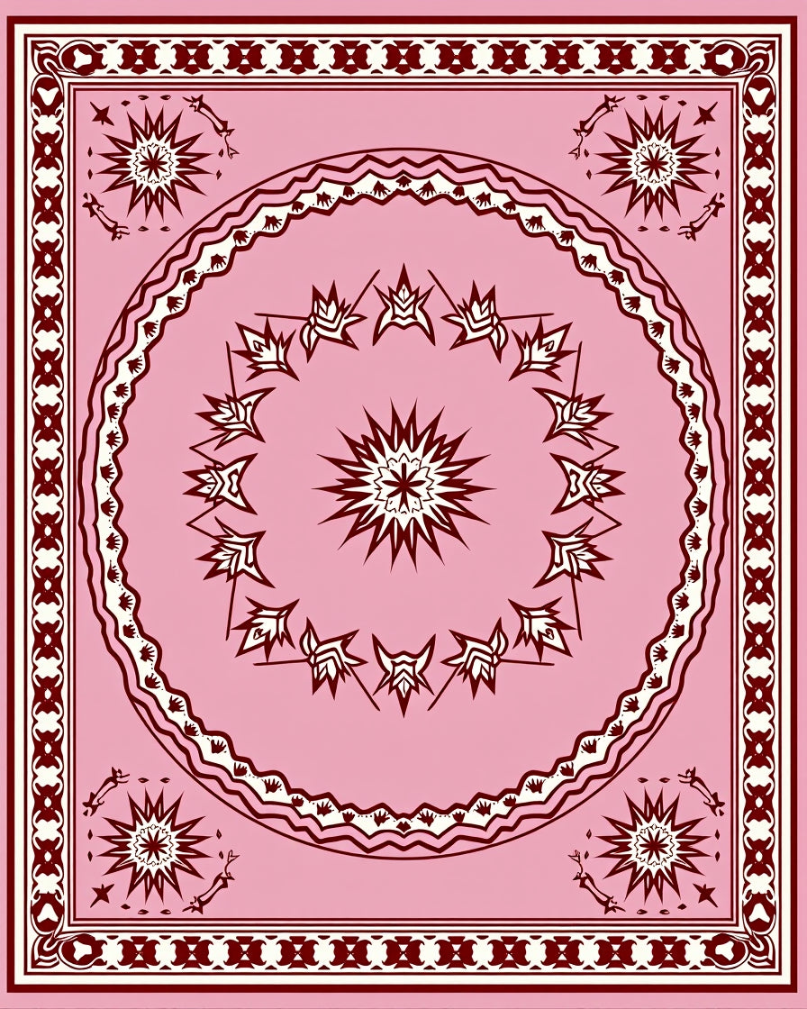 Pink Sunburst Leaf Geometric Design Rug