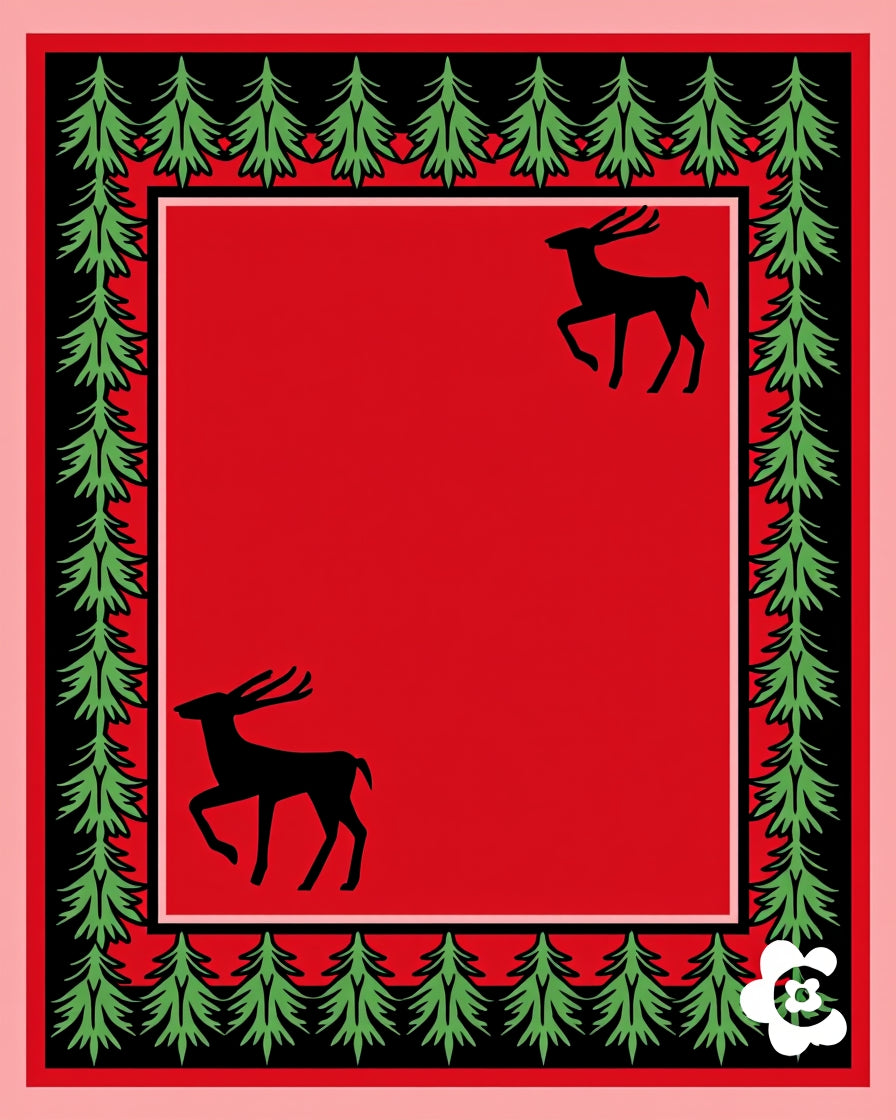 Red Deer Evergreen Border Design Rug