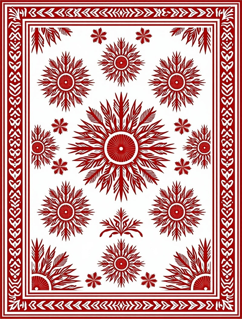 Red Sunburst Medallion Pattern Rug