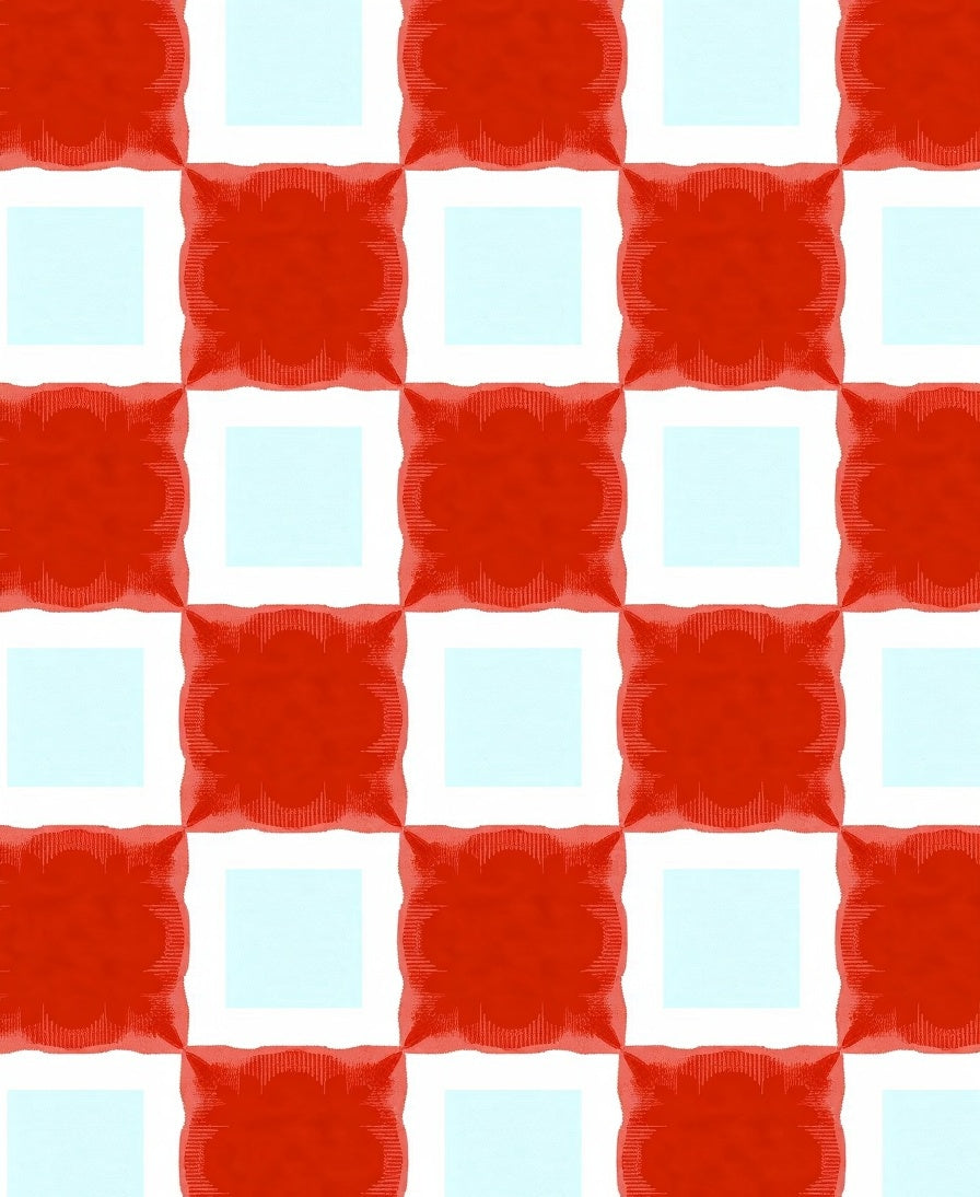 Checked Red And White Pattern Rug
