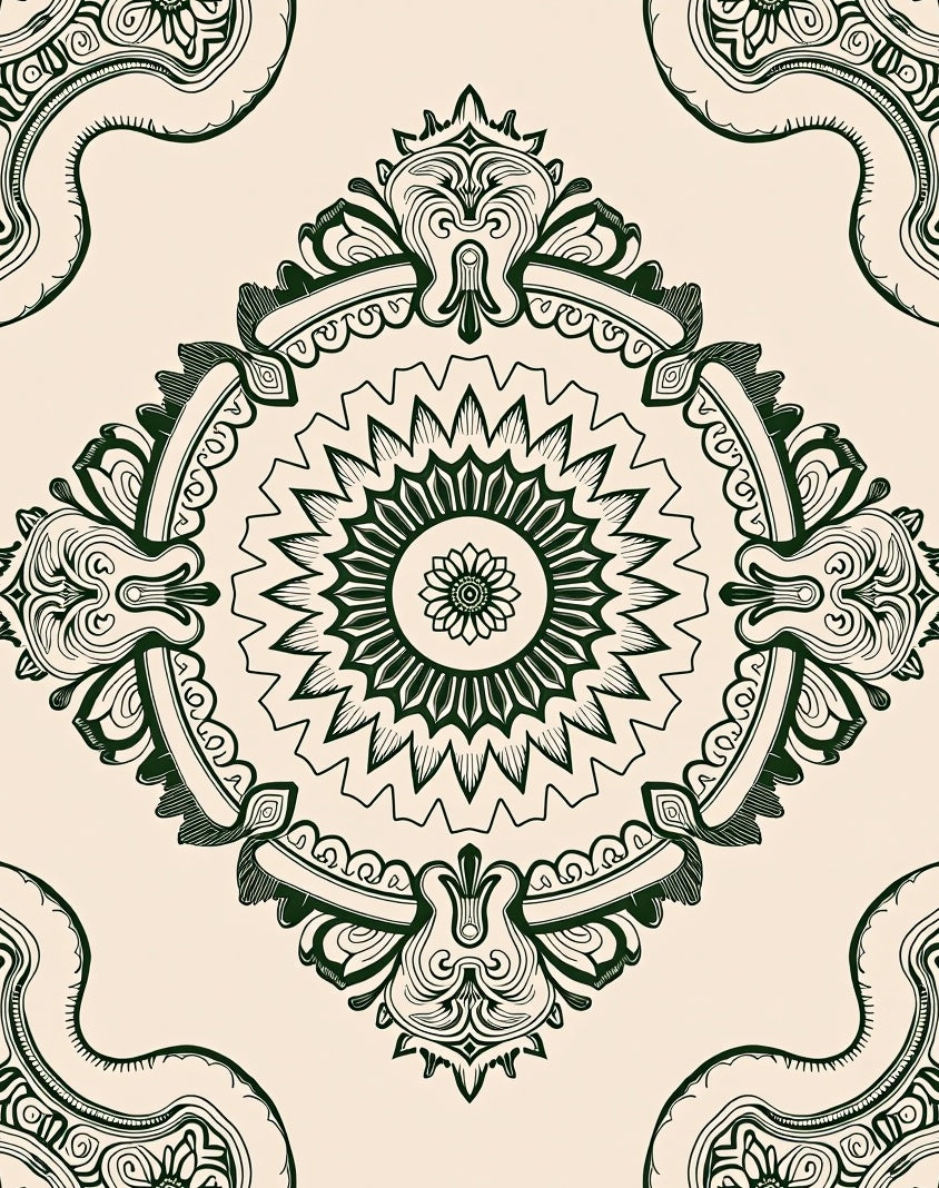Delicate Teal Floral Medallion Mandala Rug