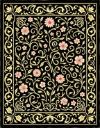 Black Garden Floral Vine Pattern Rug