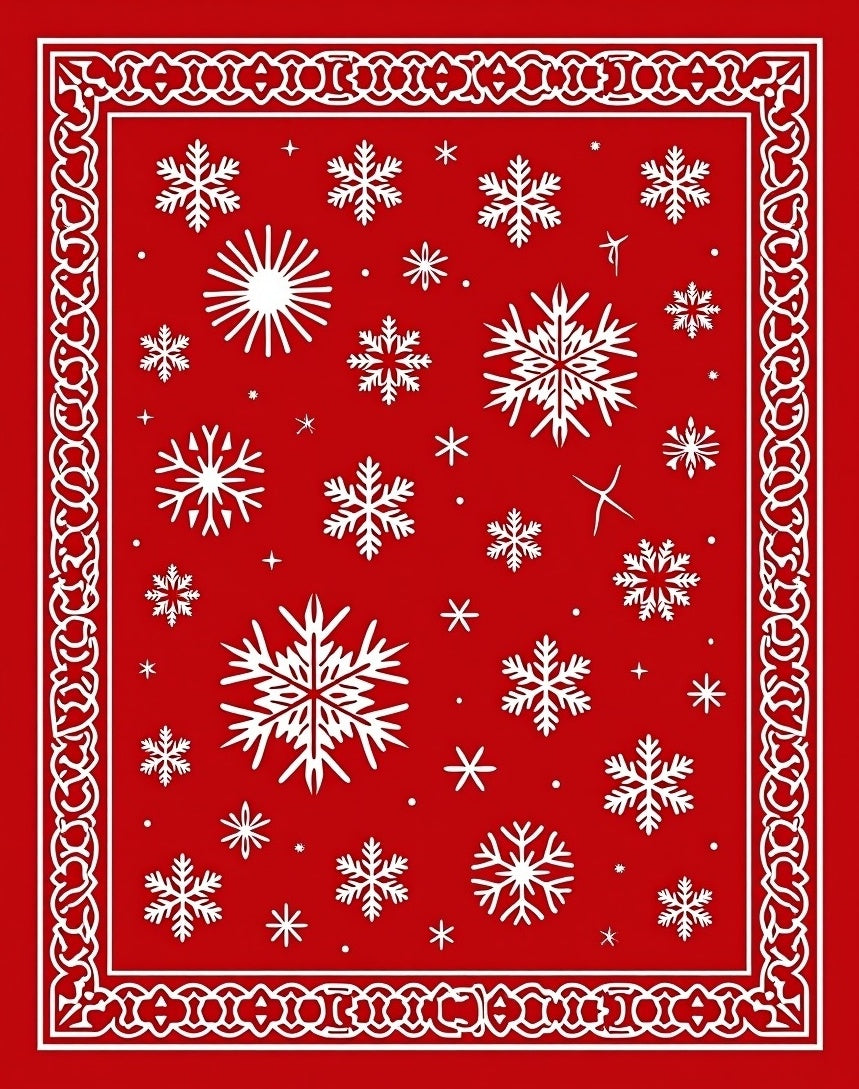 Red Snowflakes Bordered Winter Design Rug