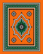 Orange Green Floral Medallion Pattern Rug