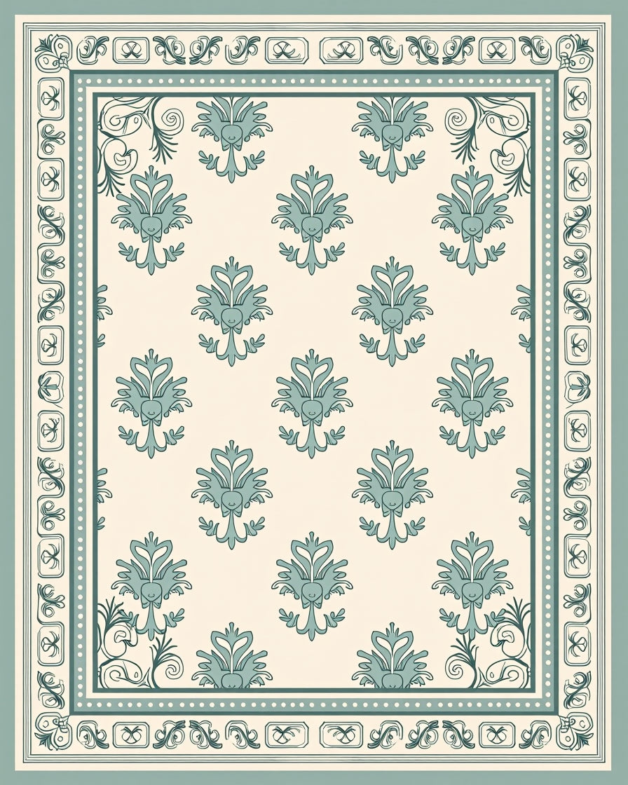 Elegant Teal Floral Repeating Pattern Rug