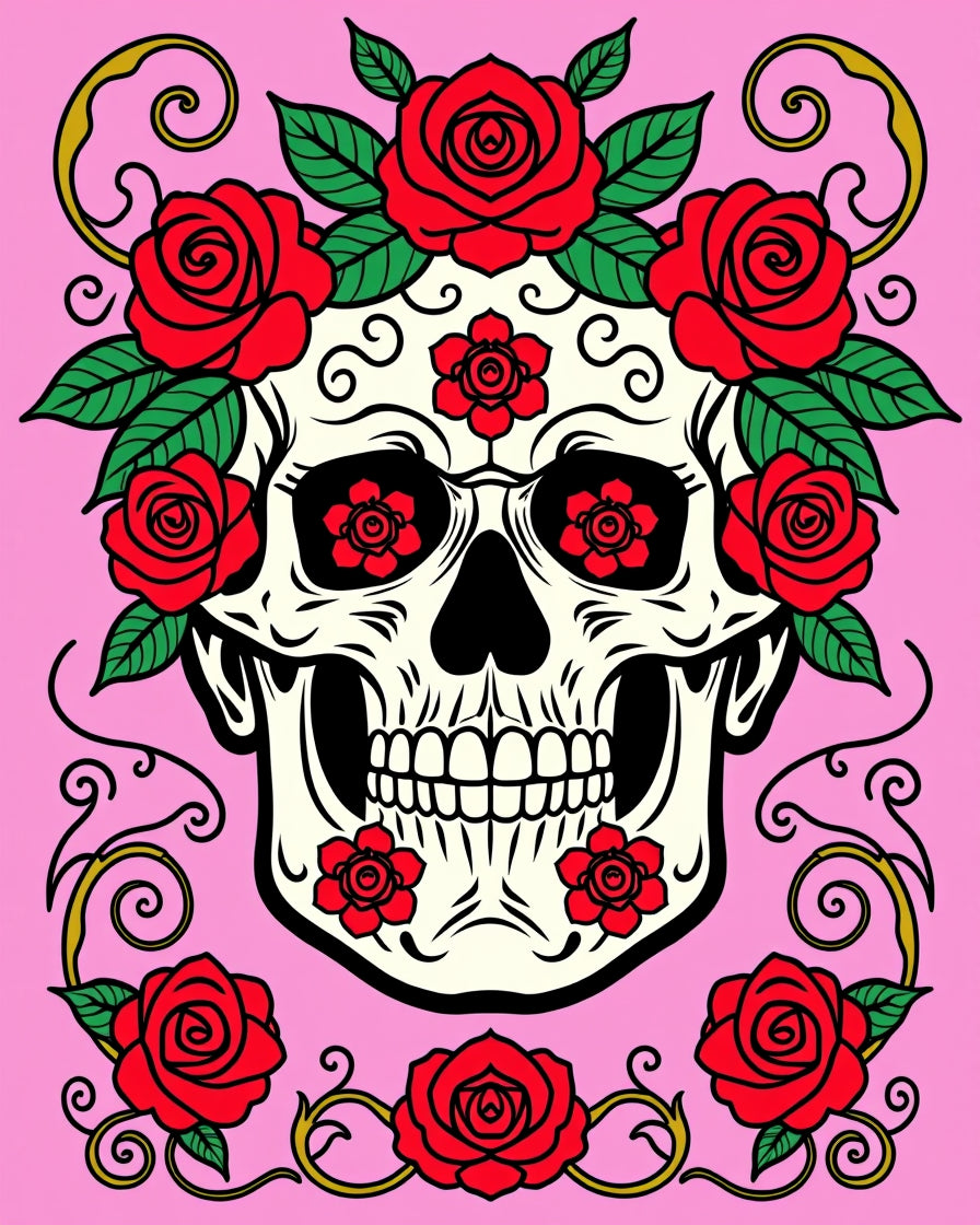 Skull Rose Floral Design Rug