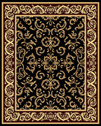 Ornate Black Gold Swirl Pattern Rug