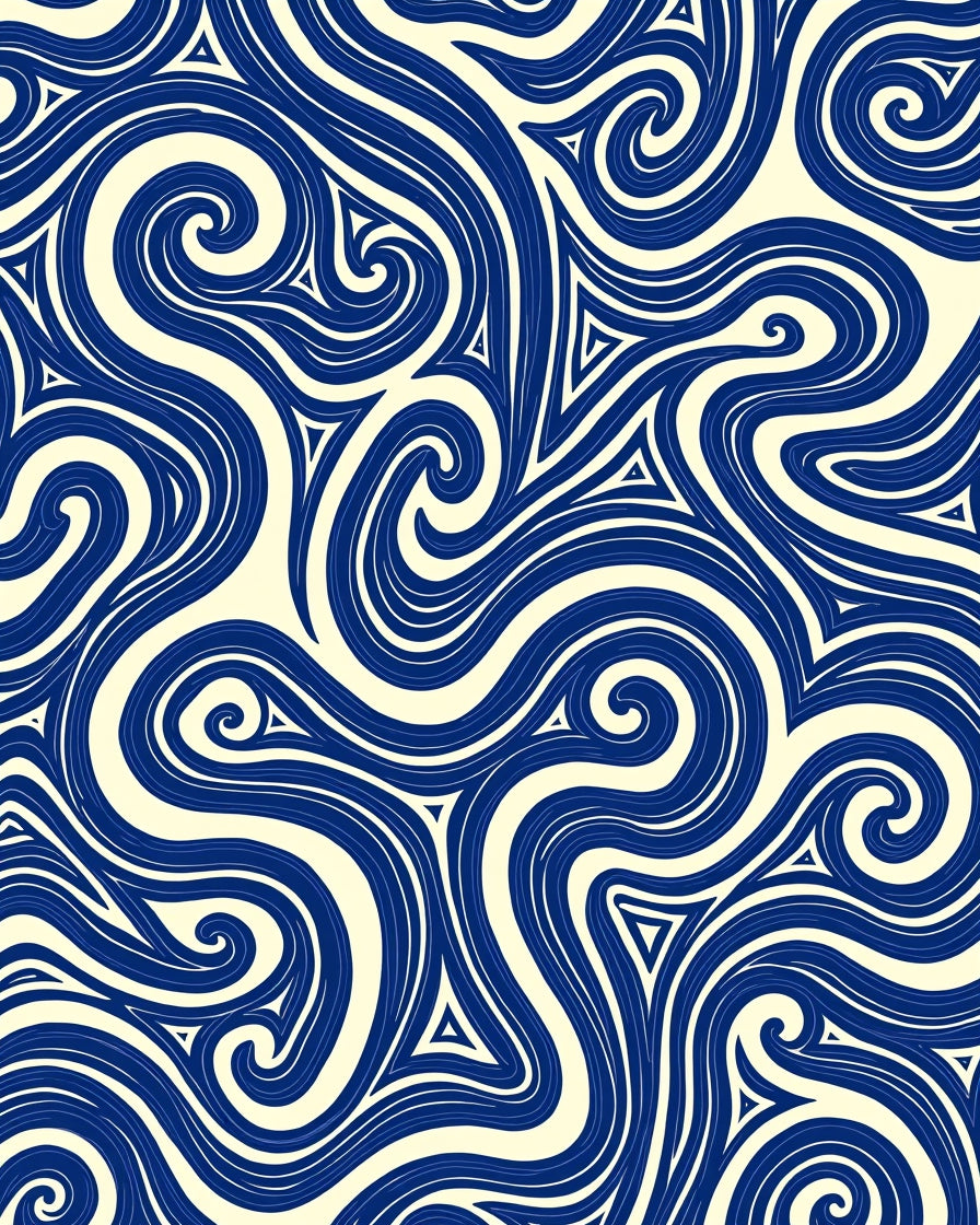 Abstract Swirl Patterned Deep Blue Rug
