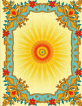 Ornate Sunburst Floral Medallion Border Rug