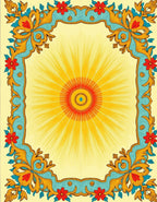 Ornate Sunburst Floral Medallion Border Rug