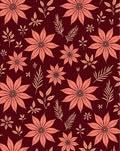 Deep Red Floral Leaf Collage Rug
