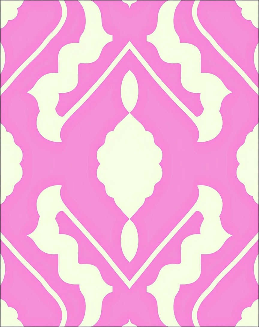 Pink Cream Geometric Symmetry Design Rug