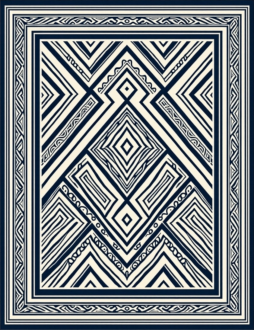 Bold Geometric Inlay Pattern Rug