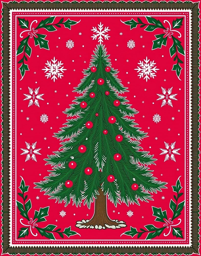 Festive Christmas Tree Snowflake Design Rug