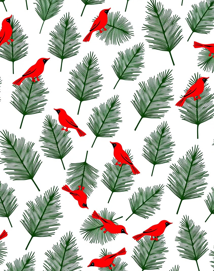 Red Cardinals Evergreen Pine Sprigs Design Rug