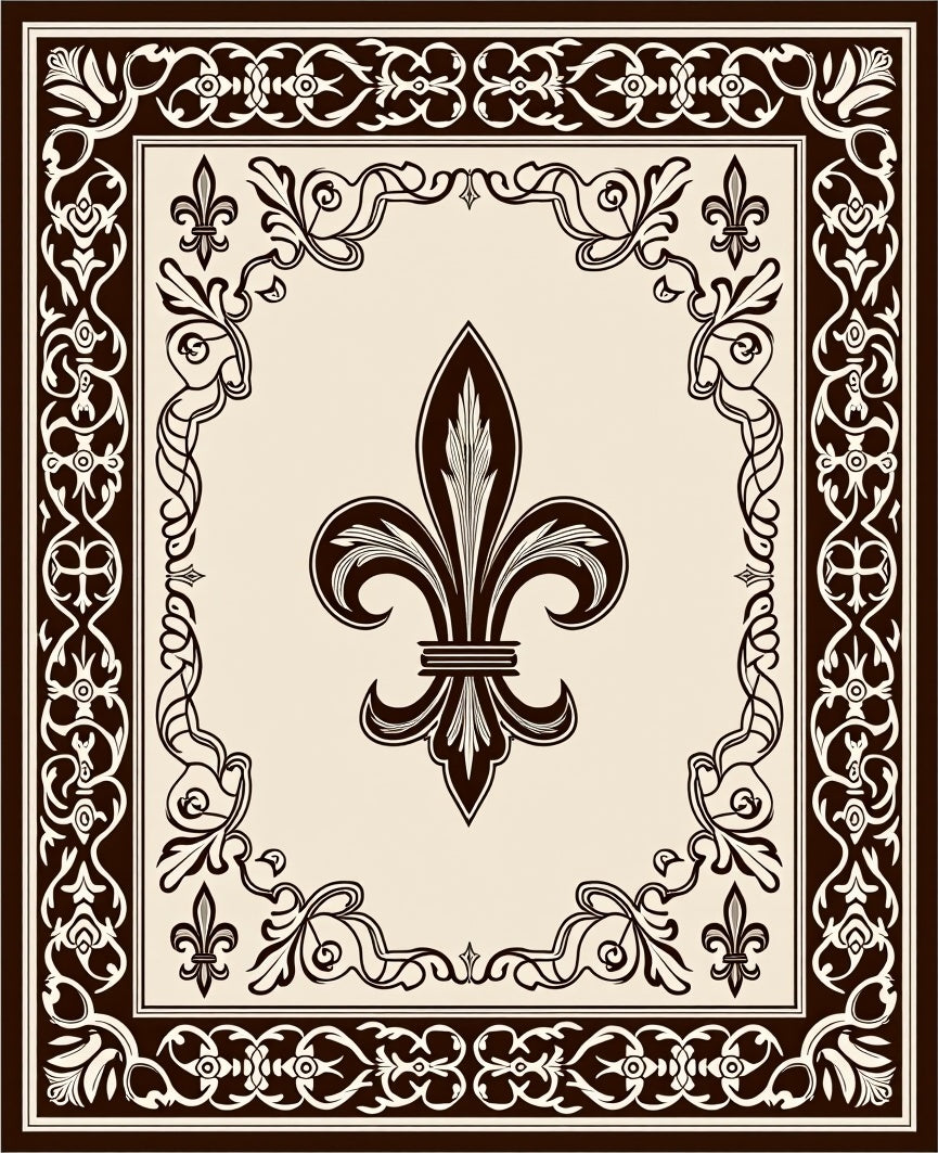 Ornate Fleur de Lis Border Design Rug