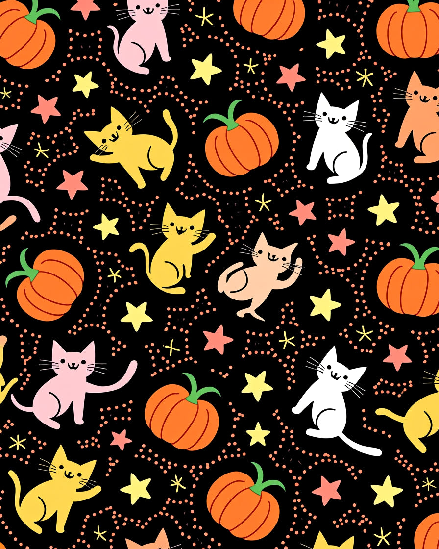 Whimsical Cats and Pumpkins Halloween Pattern Rug