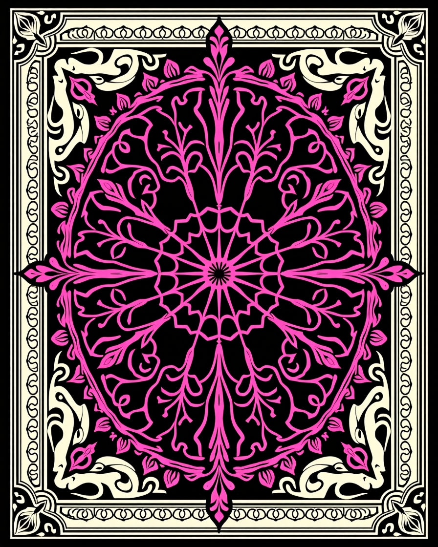 Elegant Pink Floral Mandala Pattern Rug