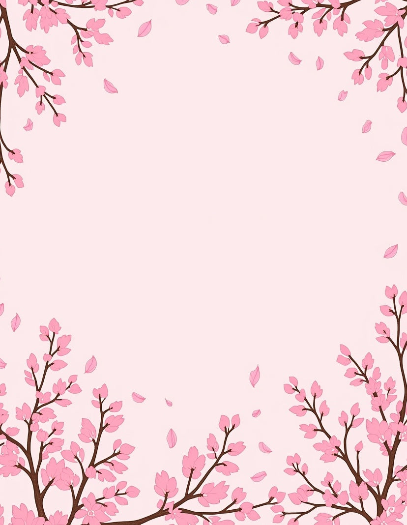 Pink Blossom Branches Falling Petals Rug