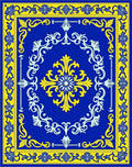 Royal Blue Yellow Floral Pattern Rug
